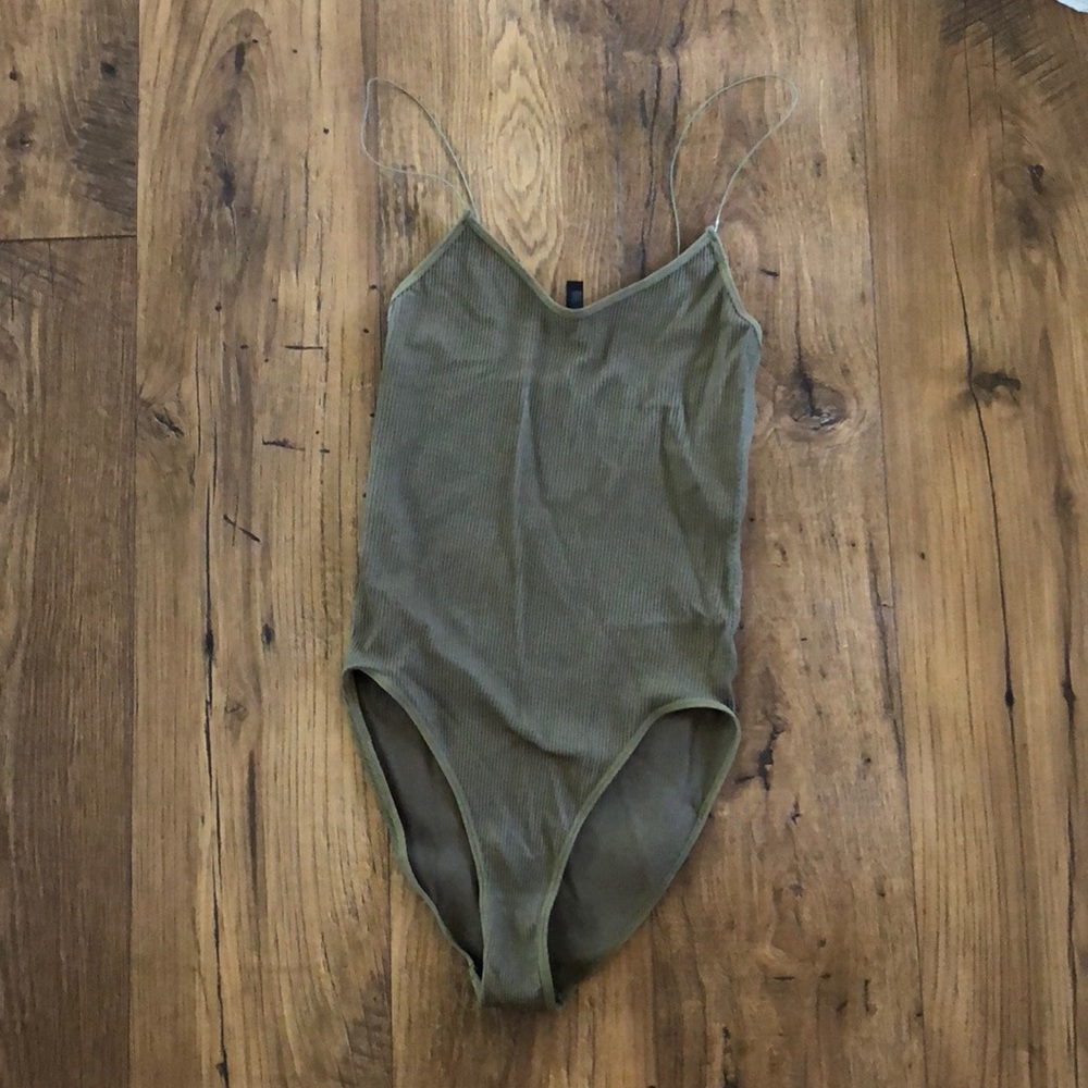 Olive green ribbed onesie